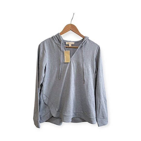 Michael Kors Blue Slub Chambray Pullover Hoodie Size L NWT - Picture 1 of 11